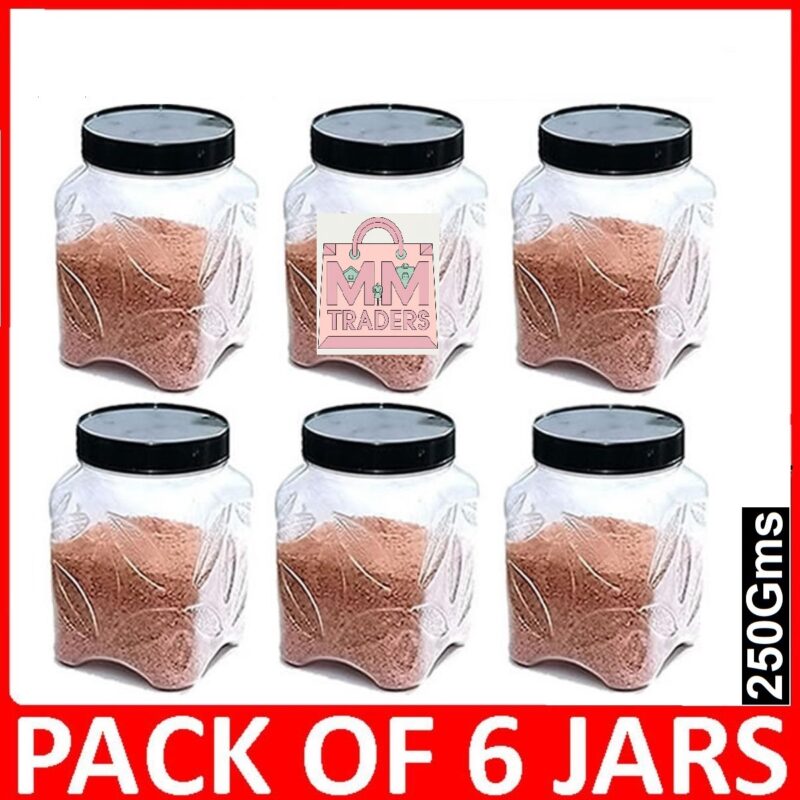 Set of 6 SMALL LEAF DESIGN PLASTIC KITCHEN JARS / STORAGE CONTAINERS 350 ml/250 g