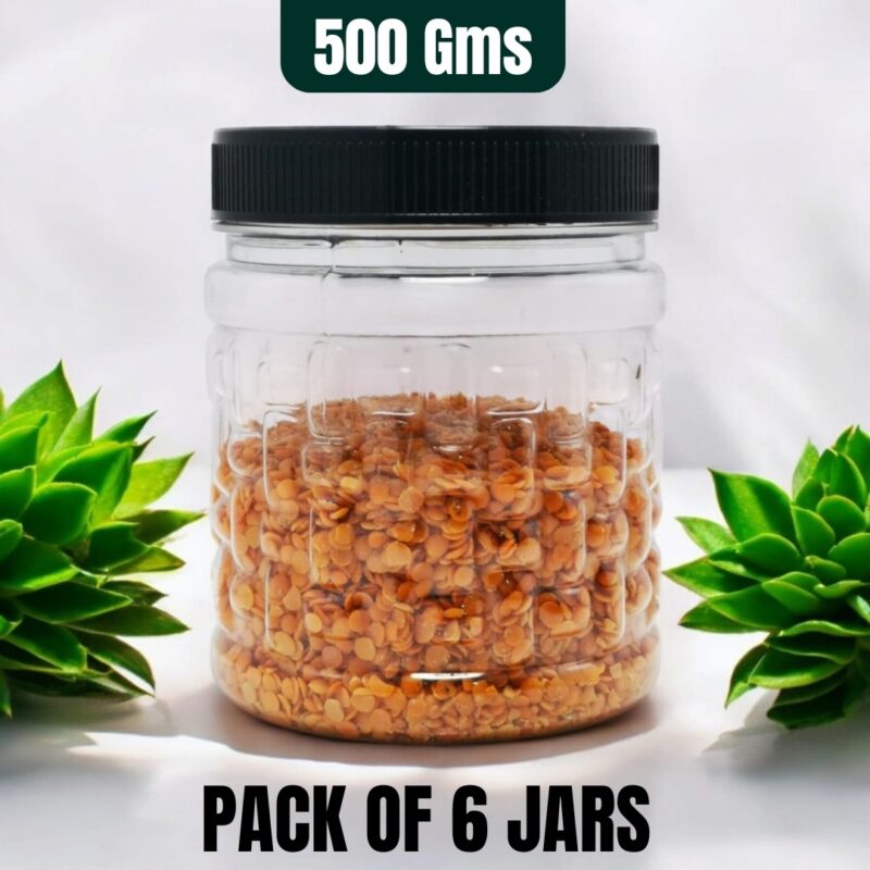 Set of 6 MEDIUM PLASTIC KITCHEN JARS / STORAGE CONTAINERS 600ml/500g