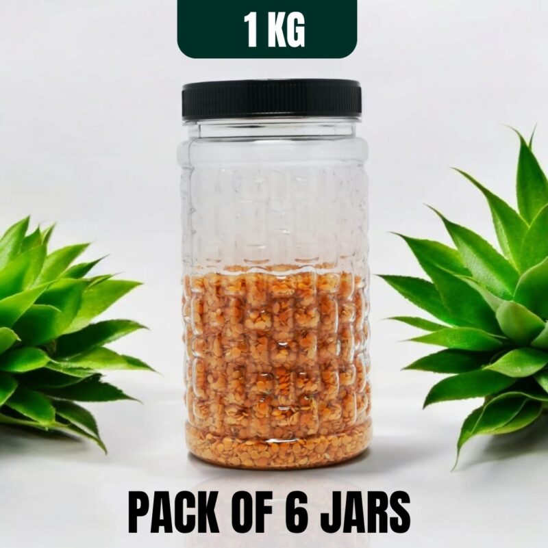 Set of 6 LARGE PLASTIC KITCHEN JARS / STORAGE CONTAINERS 1100ml/1Kg