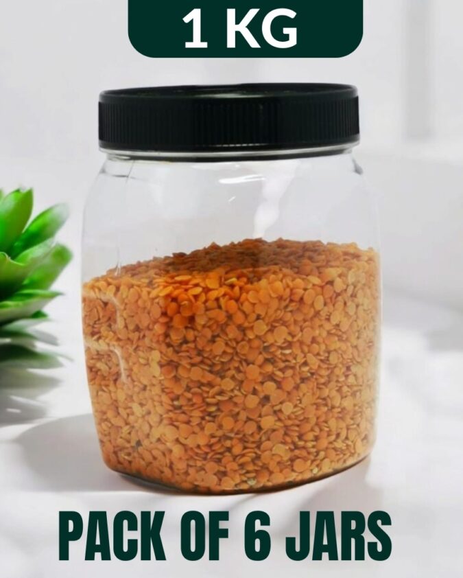 Set of 6 LARGE PLASTIC TEA JARS / STORAGE CONTAINERS (1 Kg)