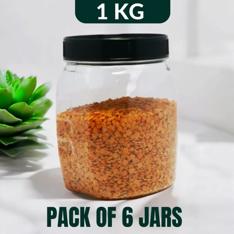 Set of 6 LARGE PLASTIC TEA JARS / STORAGE CONTAINERS (1 Kg)