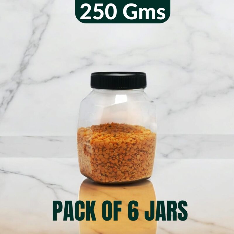 Set of 6 SMALL PLASTIC TEA JARS / STORAGE CONTAINERS (250 Gms)