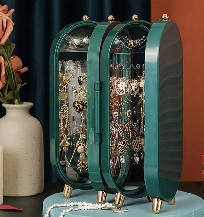 Foldable Earring Holder Jewelry Organizer Box with Mirror - Portable & Stylish Storage for Earrings, Necklaces, Rings, and Accessories - Ideal for Travel & Home
