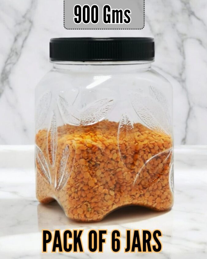 Set of 6 LARGE LEAF DESIGN PLASTIC KITCHEN JARS / STORAGE CONTAINERS 1100 ml/900 g